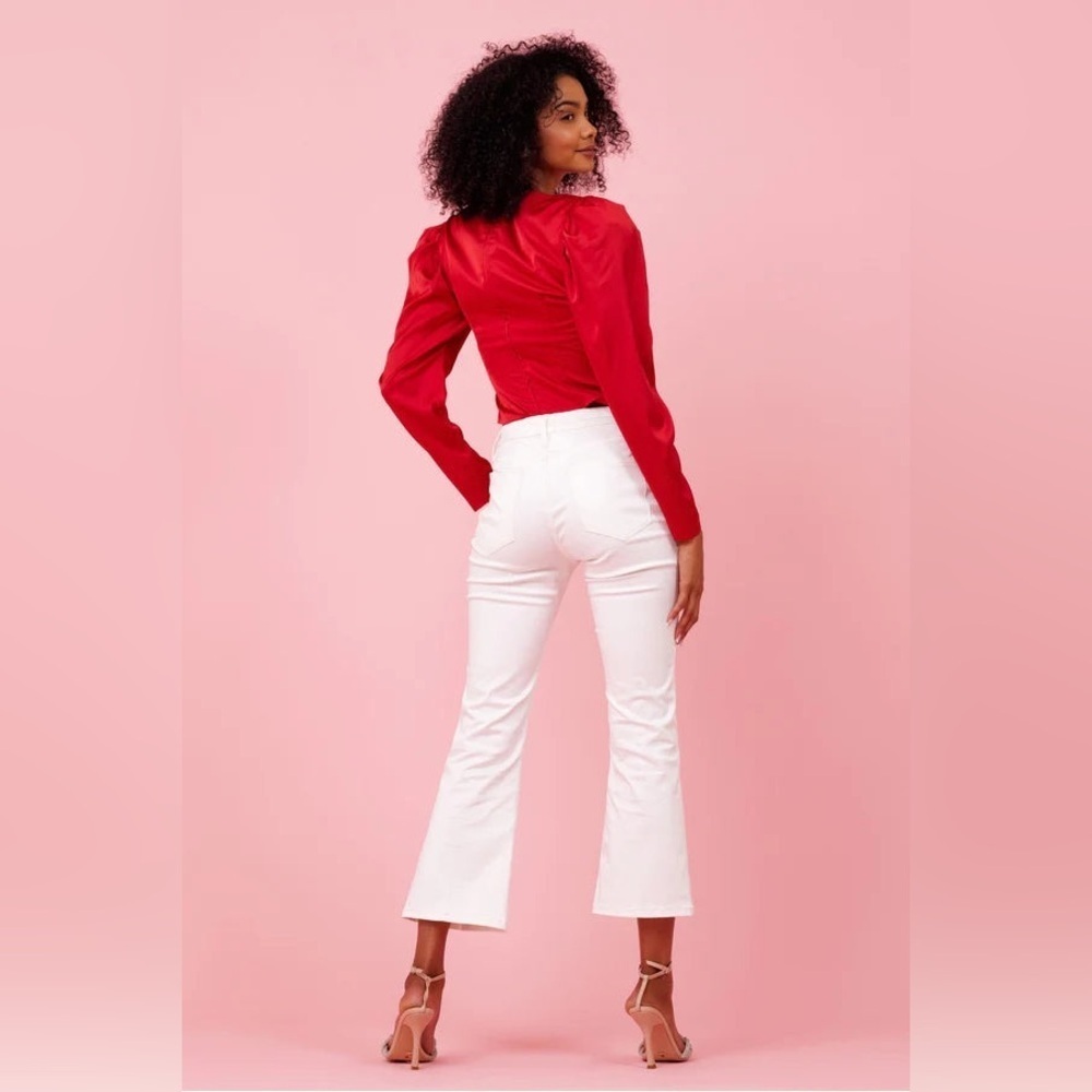 HUTCH Arla Red Satin Ruched Puff Sleeve Sweetheart Blouse Top size 4 - Picture 10 of 10